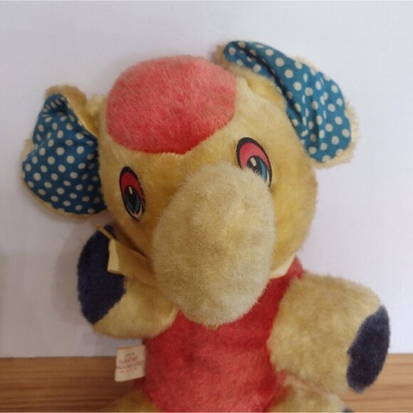 Vintage Superior Toy & Novelty Cellulose Elephant Plush Yellow Red Blue 15" - Picture 2 of 10